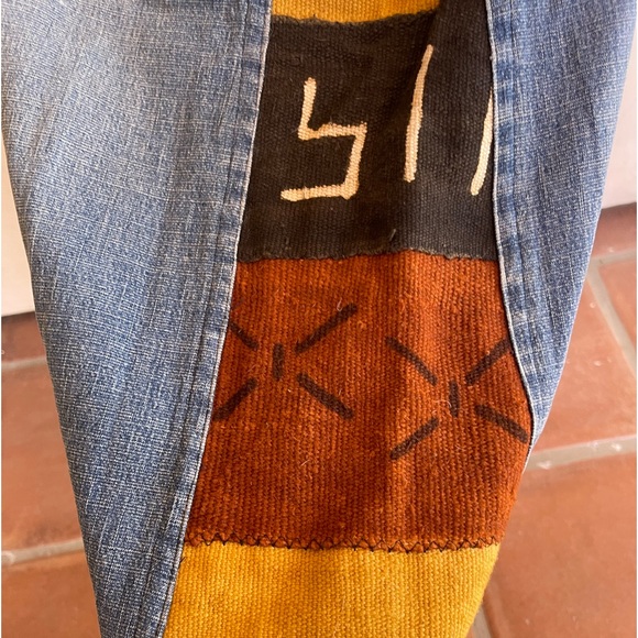 CUSTOM DENIM MAXI SKIRT Hand Made in South Africa Painted Woven Tribal Fabric 5 - Picture 7 of 12